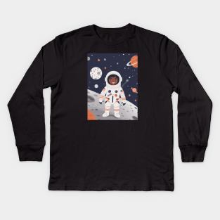 Little Astronaut Boy in Space Kids Long Sleeve T-Shirt